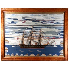 Large Sailor's Woolwork of Royal Navy Second Rate Ship in Bay