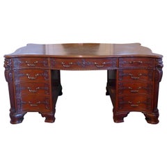 Used Large Solid Mahogany Victorian Gillows Serpentine Partners Desk, circa 1870