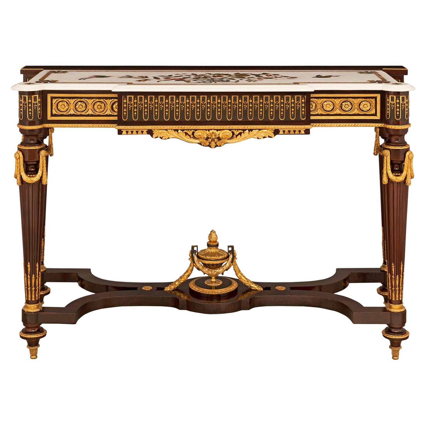 French 19th Century Napoleon III Period Mahogany, Ormolu and Marble Console For Sale