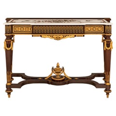 Antique French 19th Century Napoleon III Period Mahogany, Ormolu and Marble Console
