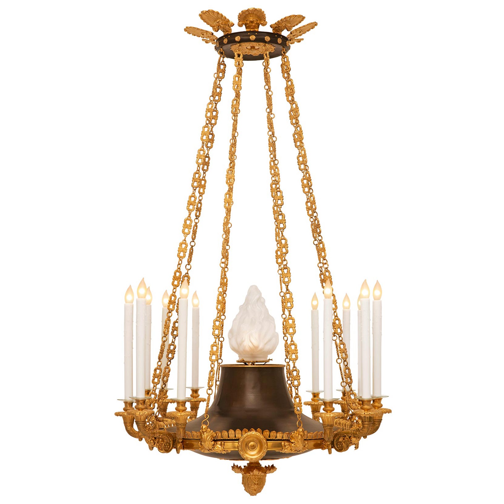 French 19th Century Charles X Period Patinated Bronze and Gilt Metal Chandelier For Sale