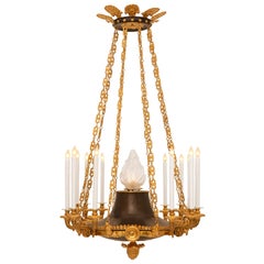 Antique French 19th Century Charles X Period Patinated Bronze and Gilt Metal Chandelier