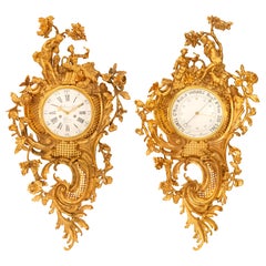 Pair of French 18th Century Louis XV Period Cartel Clock and Barometer