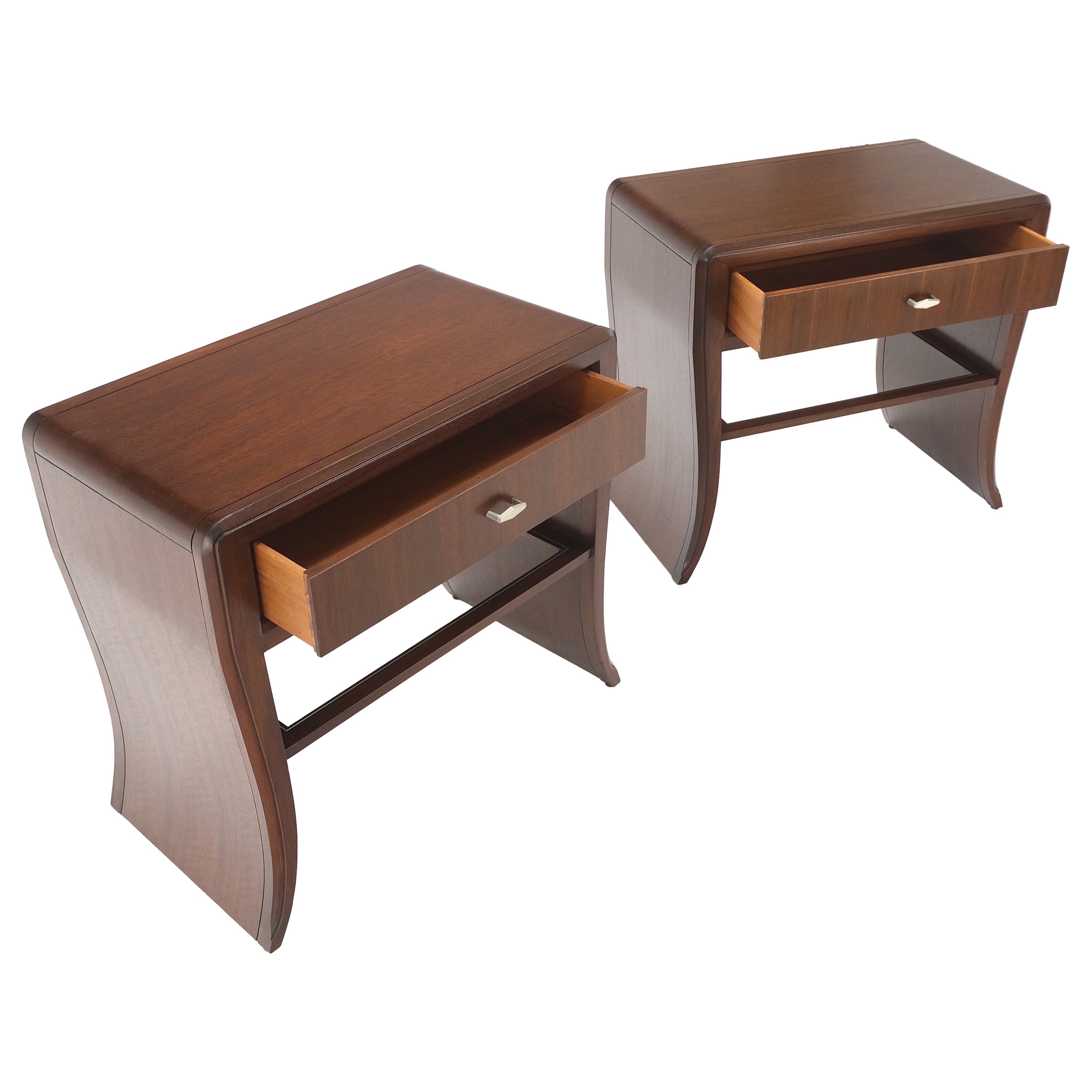 Pair Century Walnut Waterfall Brand New Old Stock Two Tier End Side Tables Stand For Sale
