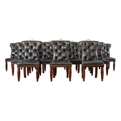 Set of Twelve Ralph Lauren Tufted Leather Dining Chairs