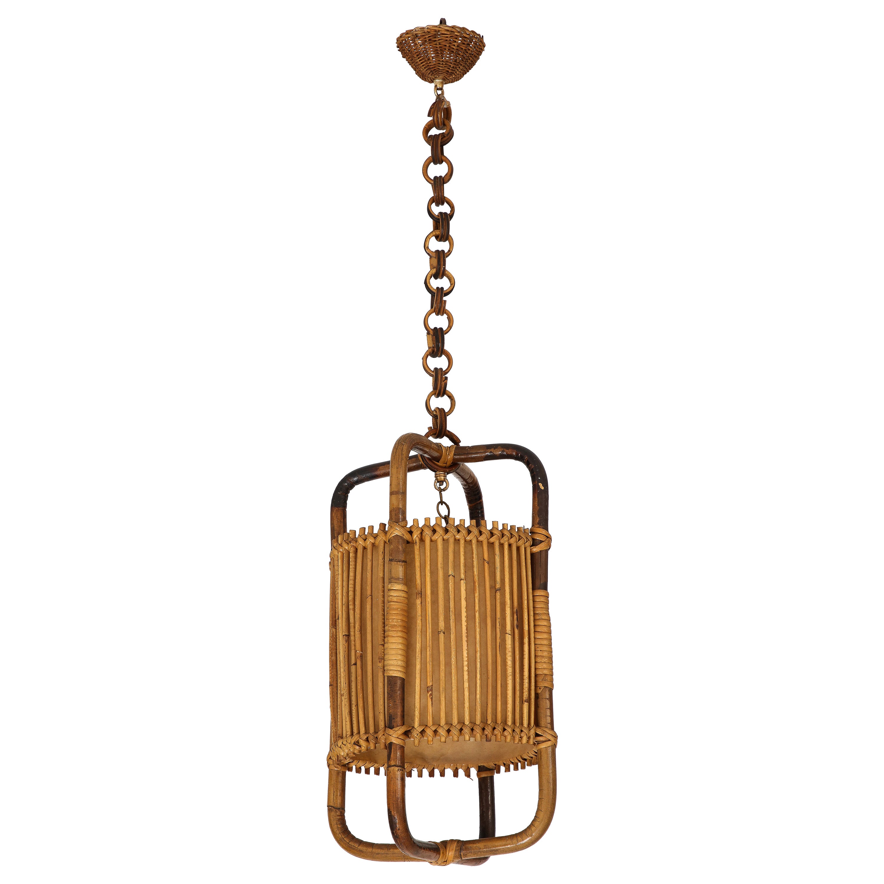 Italian 1950s Bamboo Lantern / Pendant Chandelier