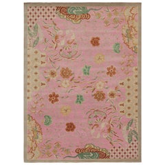 Rug & Kilim’s Chinese Style Art Deco rug in Pink with Green & Gold-Brown Florals