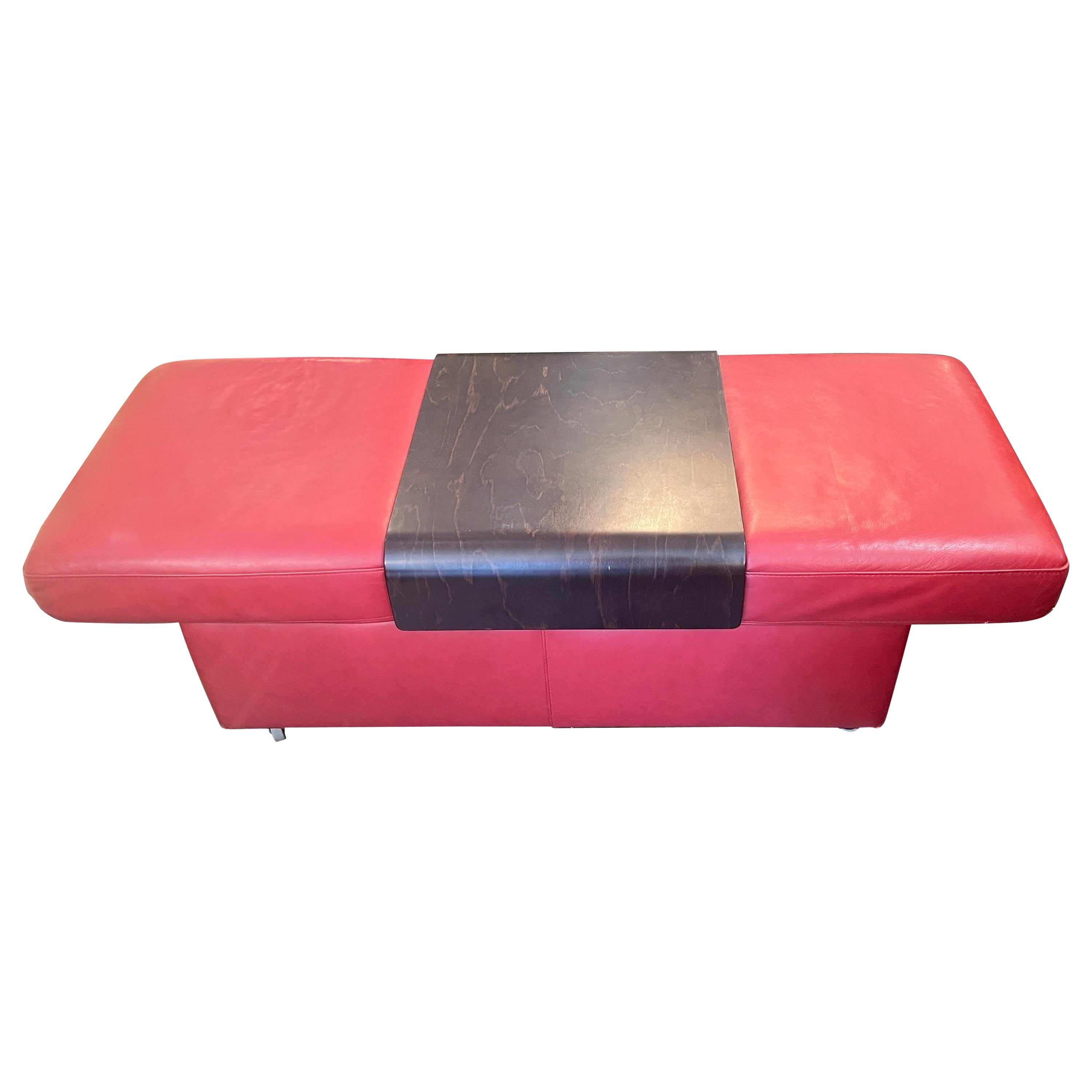 Large Extendable Ottoman and Table in Red Nappa Leather For Sale