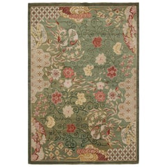 Alfombra Art Decó de estilo chino Rug & Kilim en verde con flores rojas y doradas