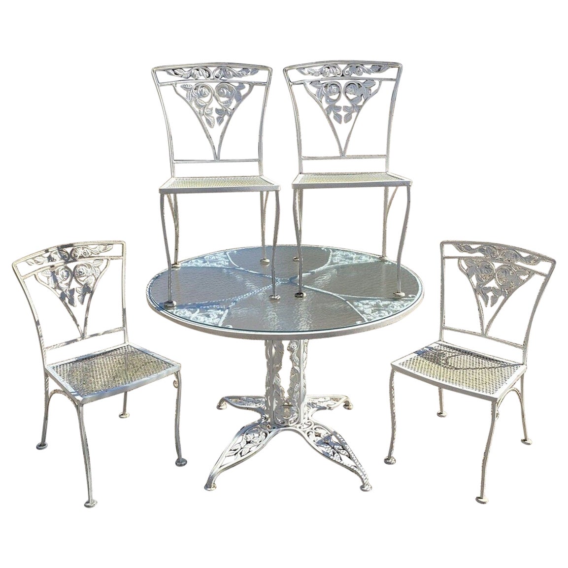 Russell Woodard Orleans Pattern Wrought Iron Patio Garden Dining Set, 5 Pc Set For Sale