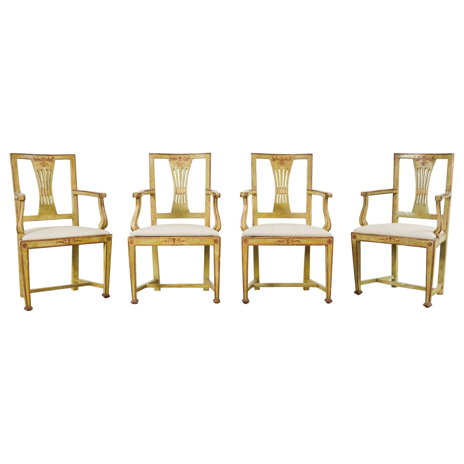 Set of Four Italian Venetian Painted Dining Armchairs For Sale