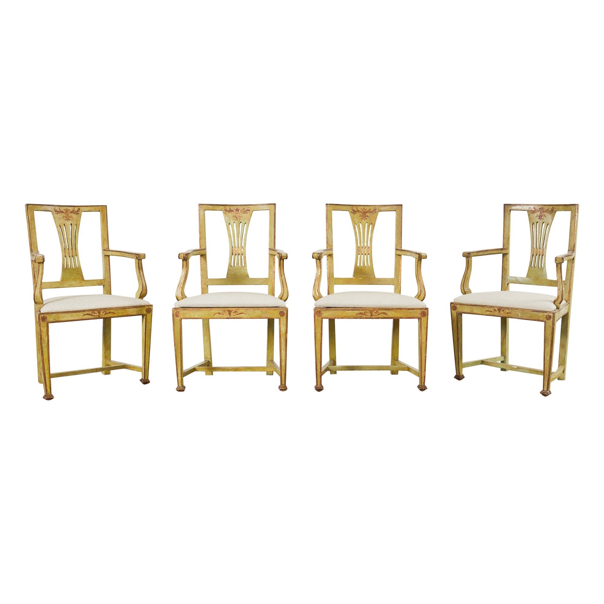 Set of Four Italian Venetian Painted Dining Armchairs