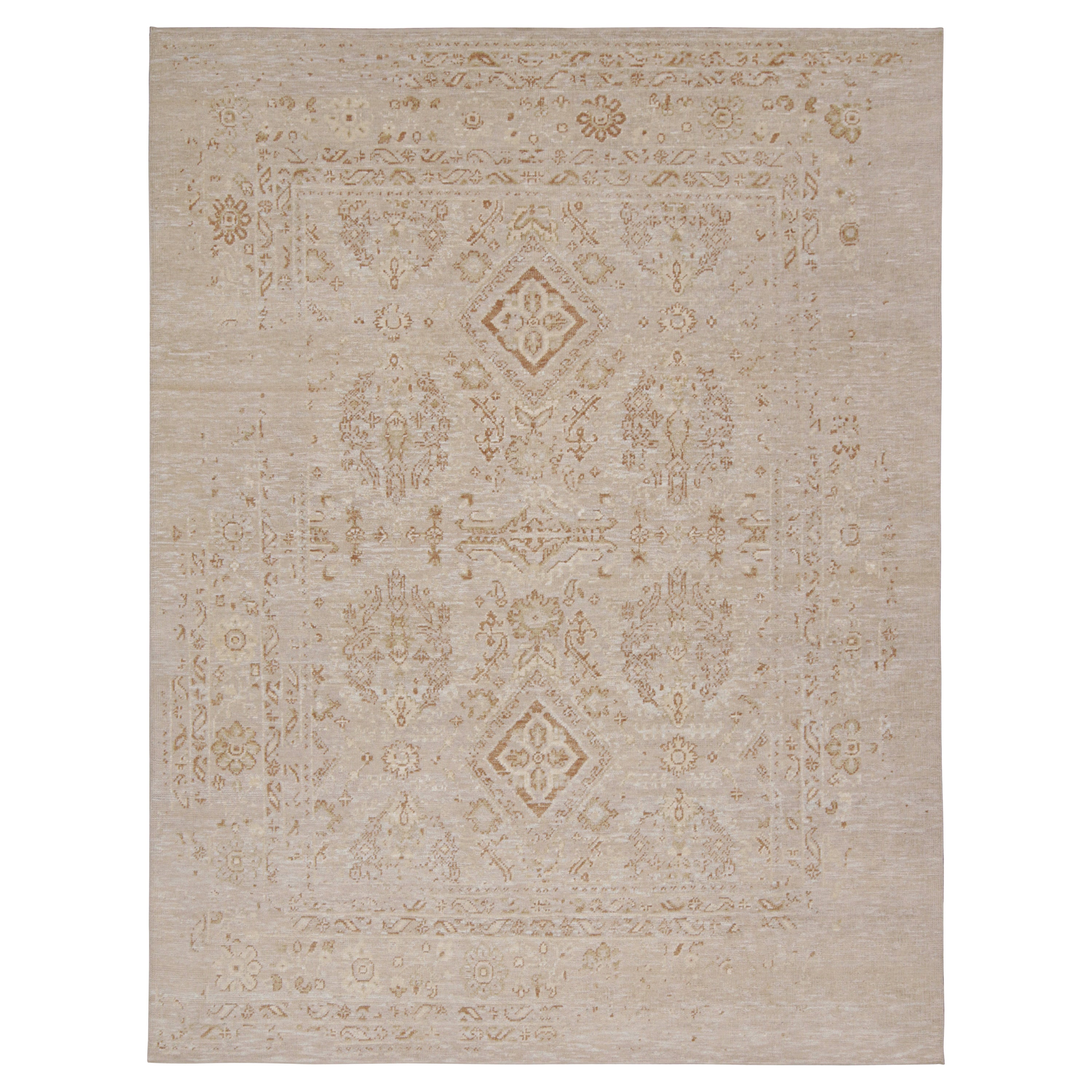 Rug & Kilim’s Oushak Style Rug in Beige-Brown Geometric Patterns For Sale
