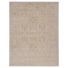 Oushak-Teppich von Rug & Kilim in Beige-Braun mit geometrischen Mustern