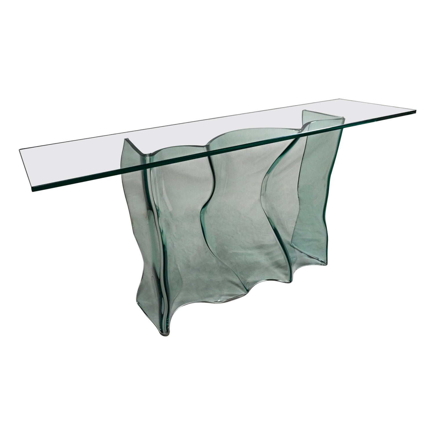 Late 20th Century Modern All Glass Sculptural Sofa Console Table Undulating Base For Sale