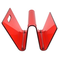 Retro Red Three Part Lucite and Chrome Wave Italian Magazine Stand and Rack