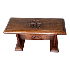 Gothic Revival Stool / Bench with Hand Carved Christ on Crucifix Sculpture 1800s