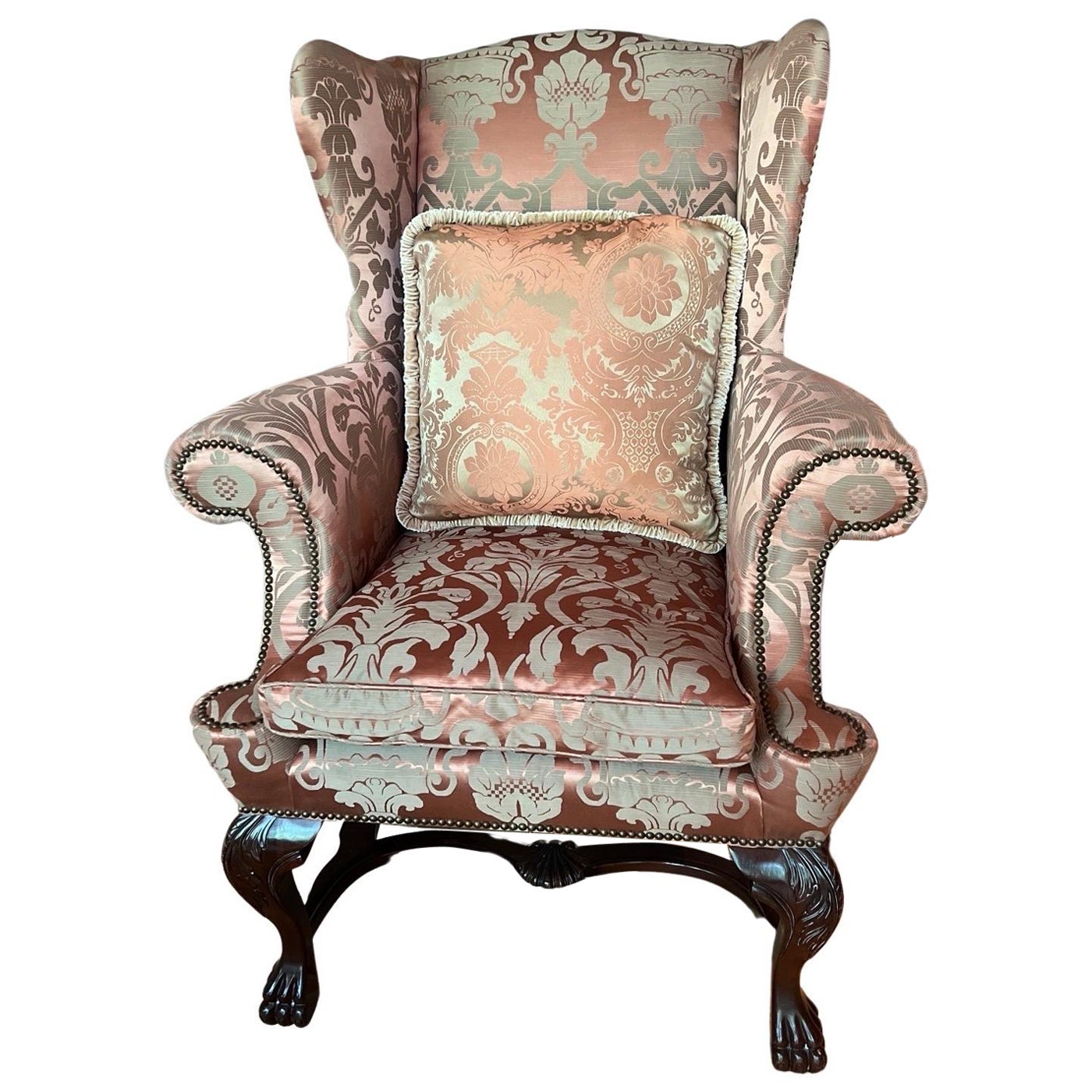 Baker George II Style Custom Finely Upholstered Wingback Chair
