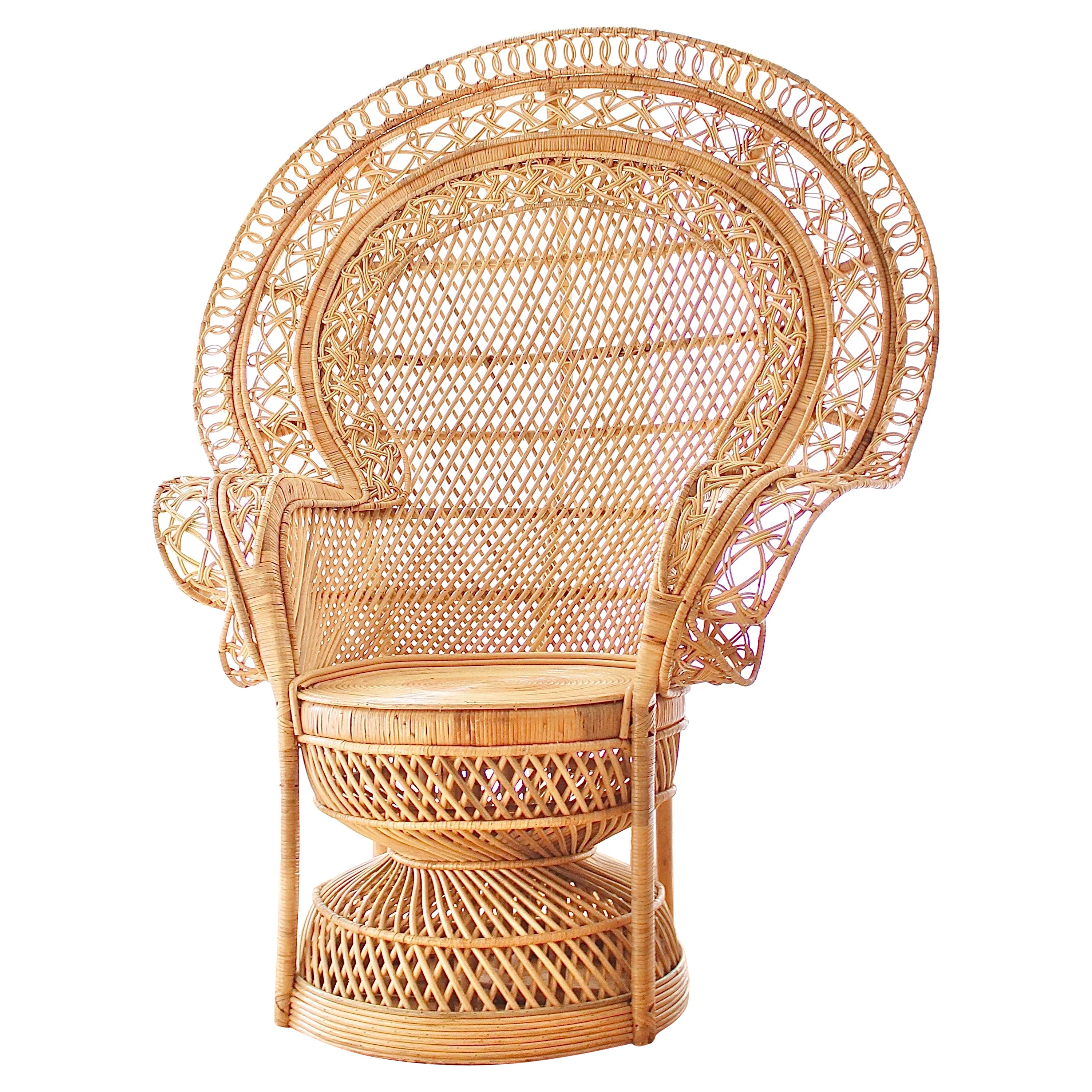 Emmanuel Peacock Chair 100% Rattan Rare 1990s Design For Sale