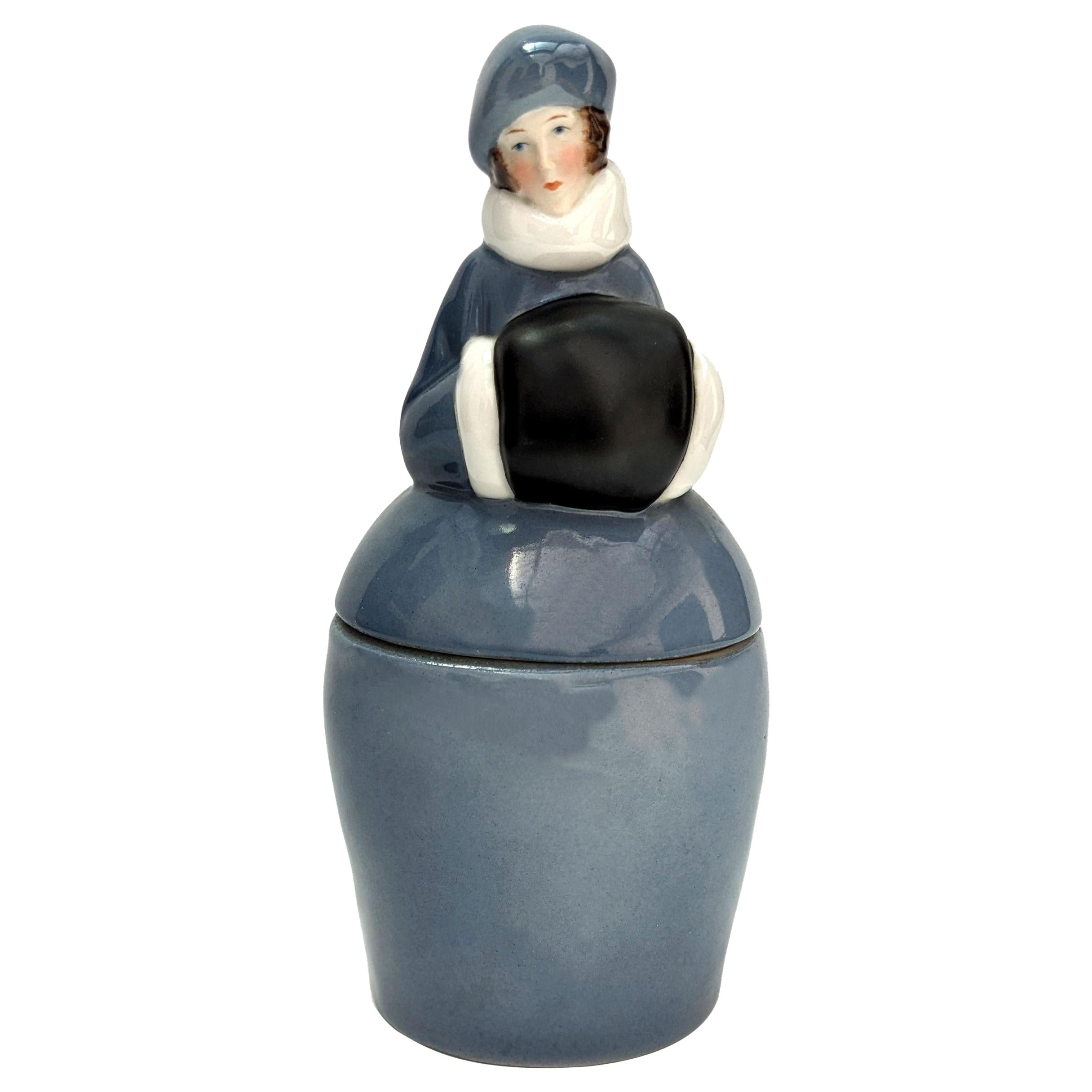 Art Deco Half Doll Flapper Girl Powder Jar, Austrian, circa 1930 For Sale