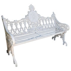 Vintage White cast iron garden bench, 20th century