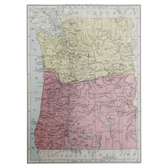 Original Antique Map of the American State of Oregon, 1889