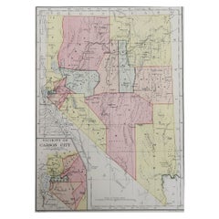 Original Antique Map of the American State of Nevada, 1889