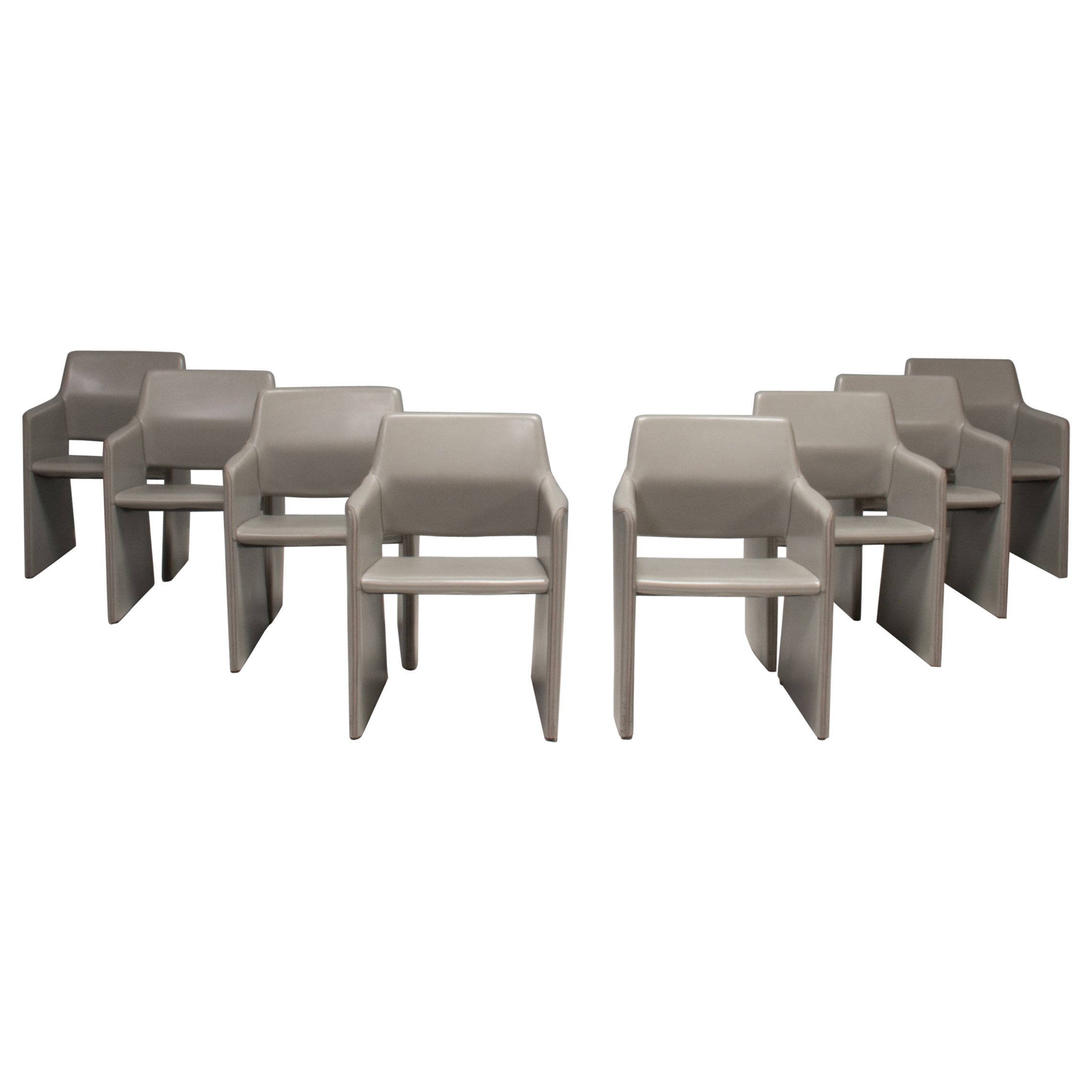 Rodolfo Dordoni for Arper Corte Grey Leather Dining Chairs, Set of 8 For Sale