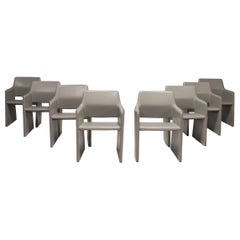 Retro Rodolfo Dordoni for Arper Corte Grey Leather Dining Chairs, Set of 8