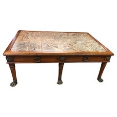 Large Granite Top Hardwood & Bronze Brass Coffee Table