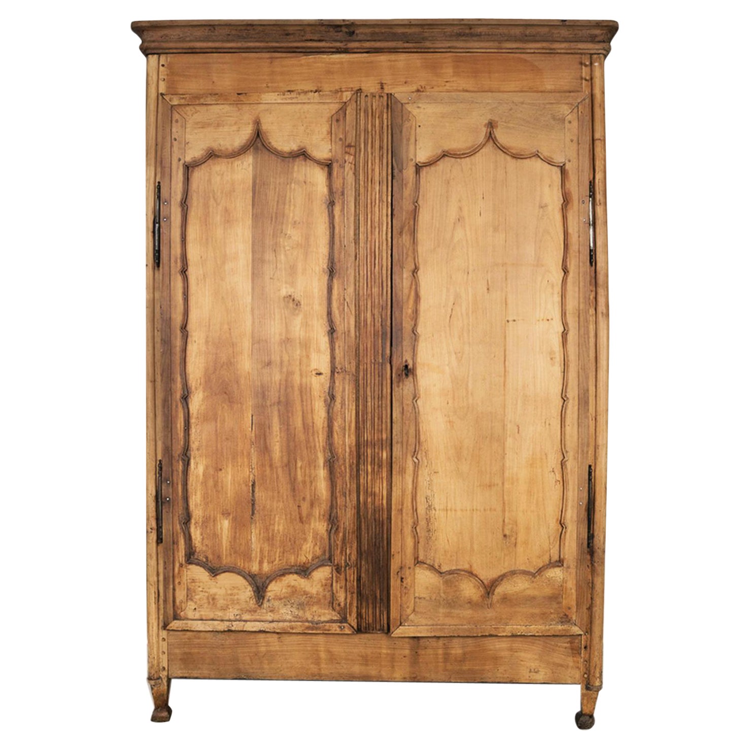 Antique French Rustic Country 19th C Hand Carved Fruitwood Armoire or Wardrobe For Sale