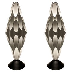 Pair of Space Age Post Modern Table Lamps in Black & White After Rougier