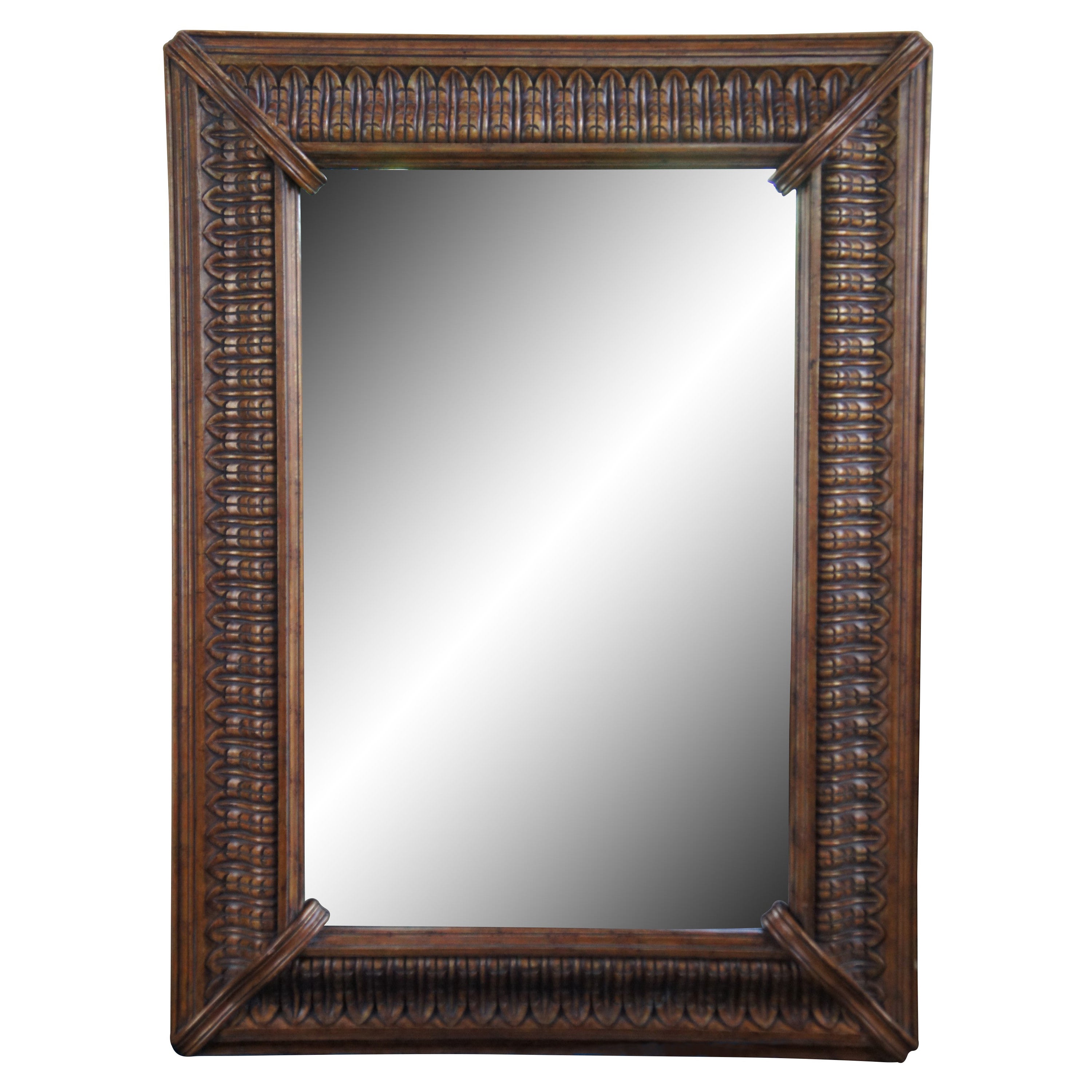 Raschella Collection Rectangular Pecan Wood Beveled Overmantel Mirror For Sale