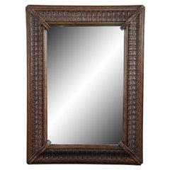 Retro Raschella Collection Rectangular Pecan Wood Beveled Overmantel Mirror