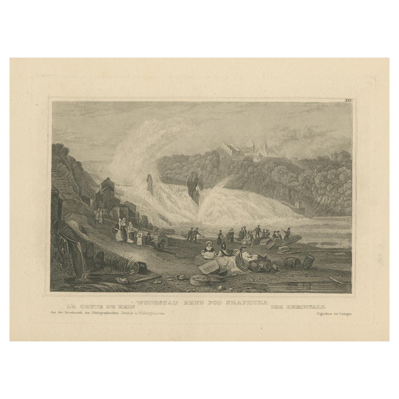 Antique Print of the Rhine Falls, Switzerland For Sale