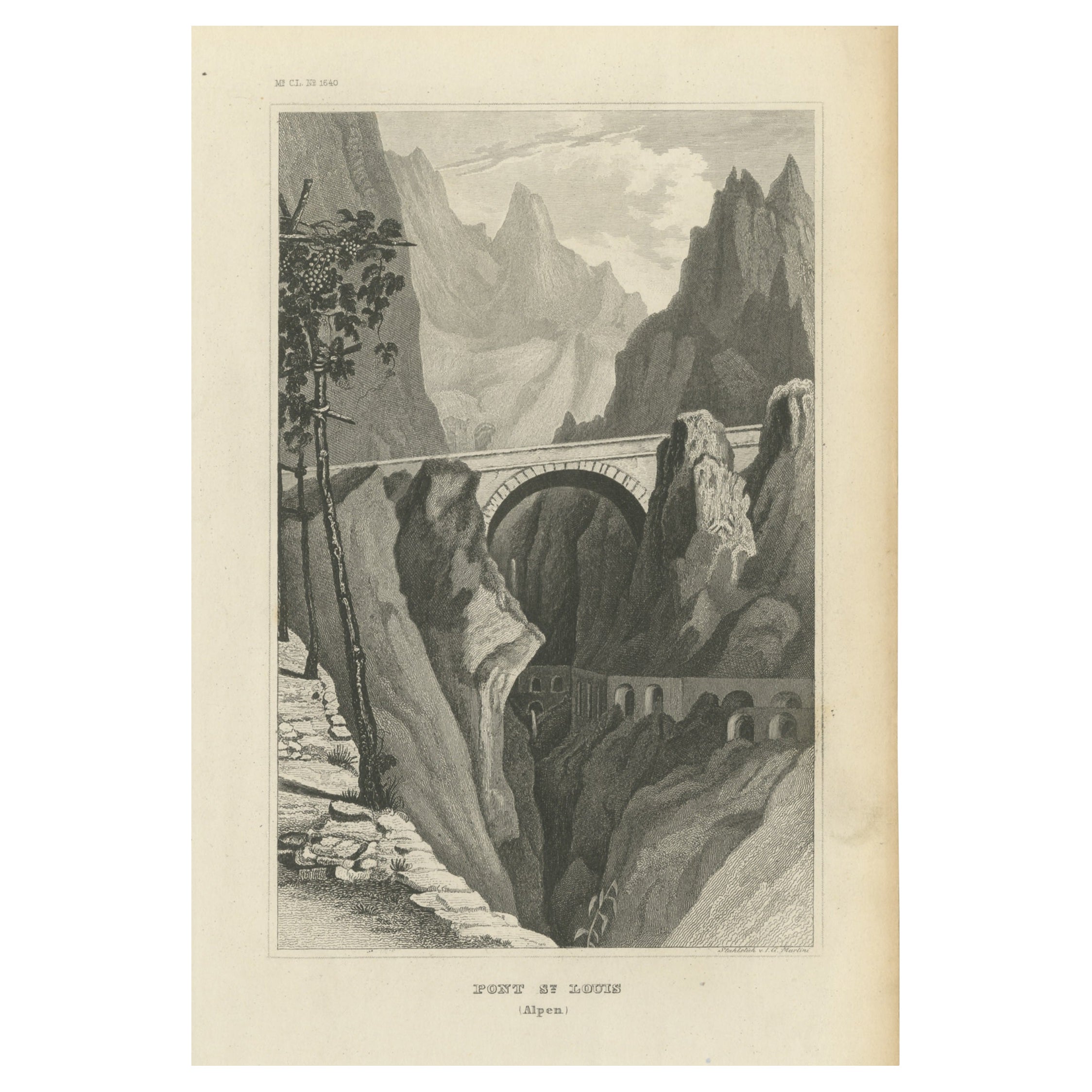 Antique Print of the Saint-Louis Bridge, Menton, Alpes-Maritimes For Sale