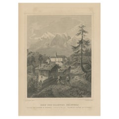Grabado antiguo del pueblo y monasterio de Pfäfers, Suiza