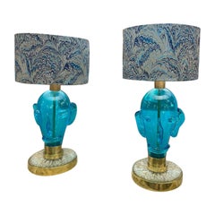 Sculptural "Picasso" Table Lamps in Aquamarine Murano Glass