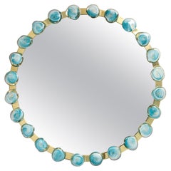 Grand miroir circulaire avec ornements bleus de Murano