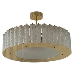 Midcentury Round Murano Art Glass and Brass Chandelier and Pendant, 2020