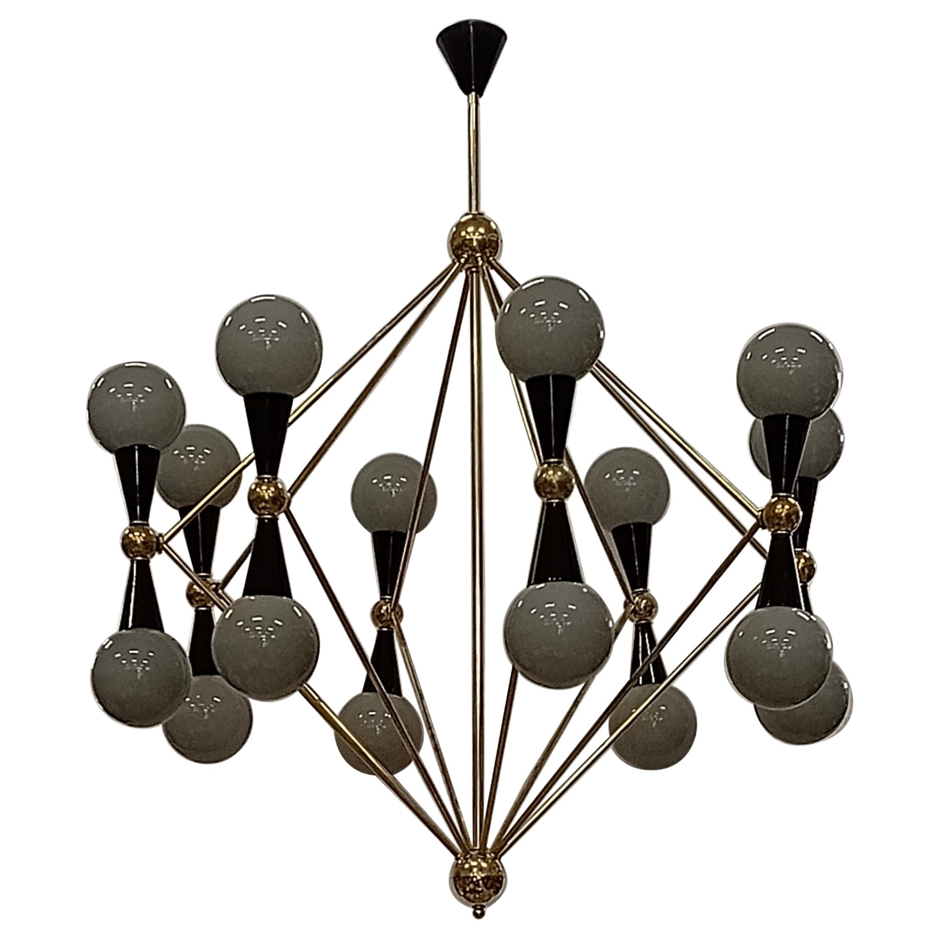 Murano Glass and Brass Grey and Black Color Chandelier, 2000 For Sale