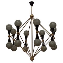Murano Glass and Brass Grey and Black Color Chandelier, 2000