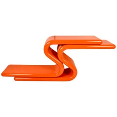 Retro Modern Sculptural Console Table in "Hermes" Orange Lacquer