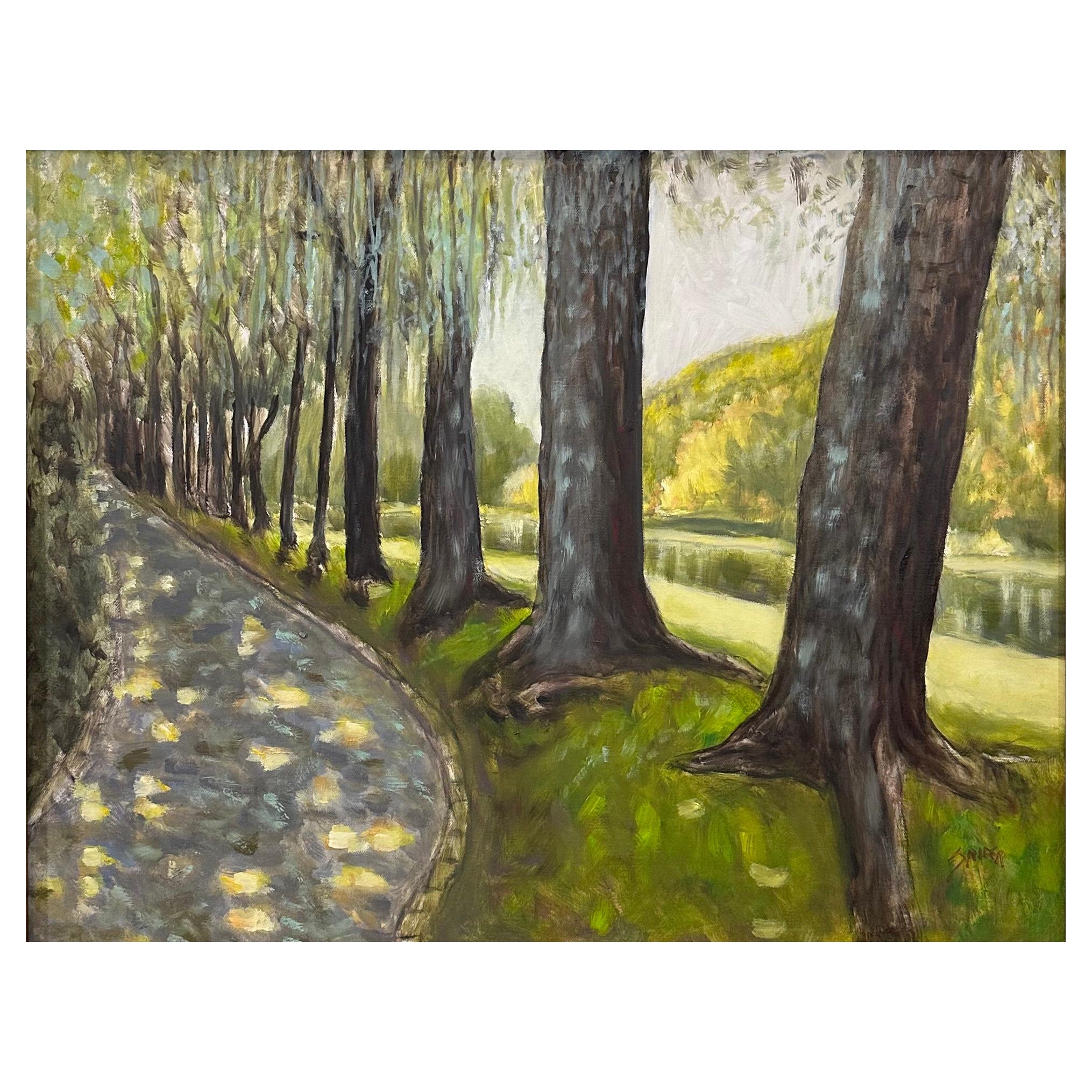 Oil on Canvas Painting "Oaks Along the River" by Lawrence Snider For Sale