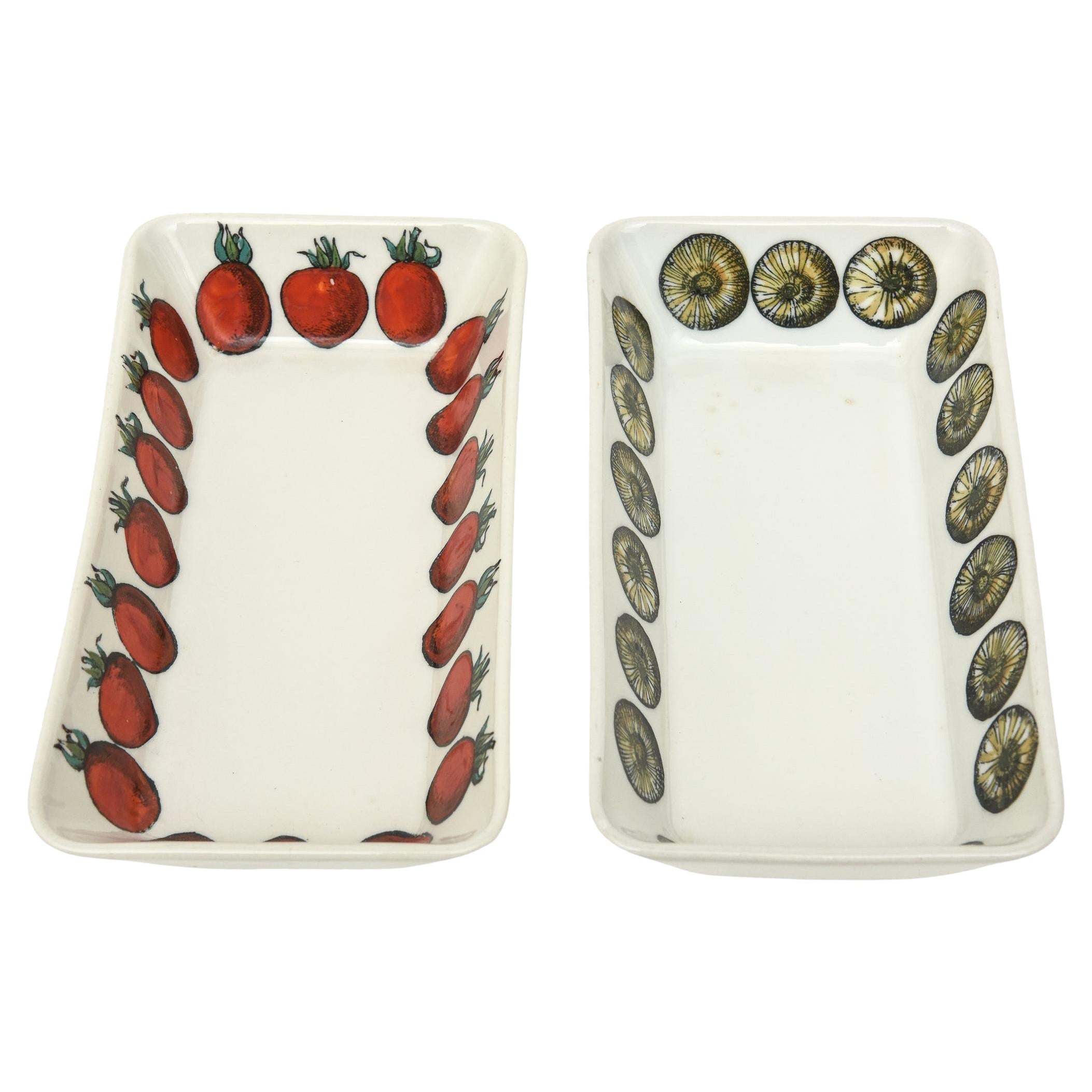 Vintage Piero Fornasetti Hallmarked Porcelain Rectangle Serving Bowls Pair Of