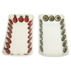 Vintage Piero Fornasetti Hallmarked Porcelain Rectangle Serving Bowls Pair Of