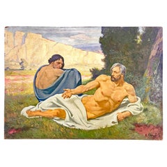 "Two Philosophers", 1948 Painting with Two Male Nudes by Arthur Kampf