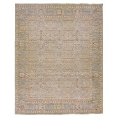 Oversize Modern Indian Handmade Geometric Blue Wool Rug by Apadana