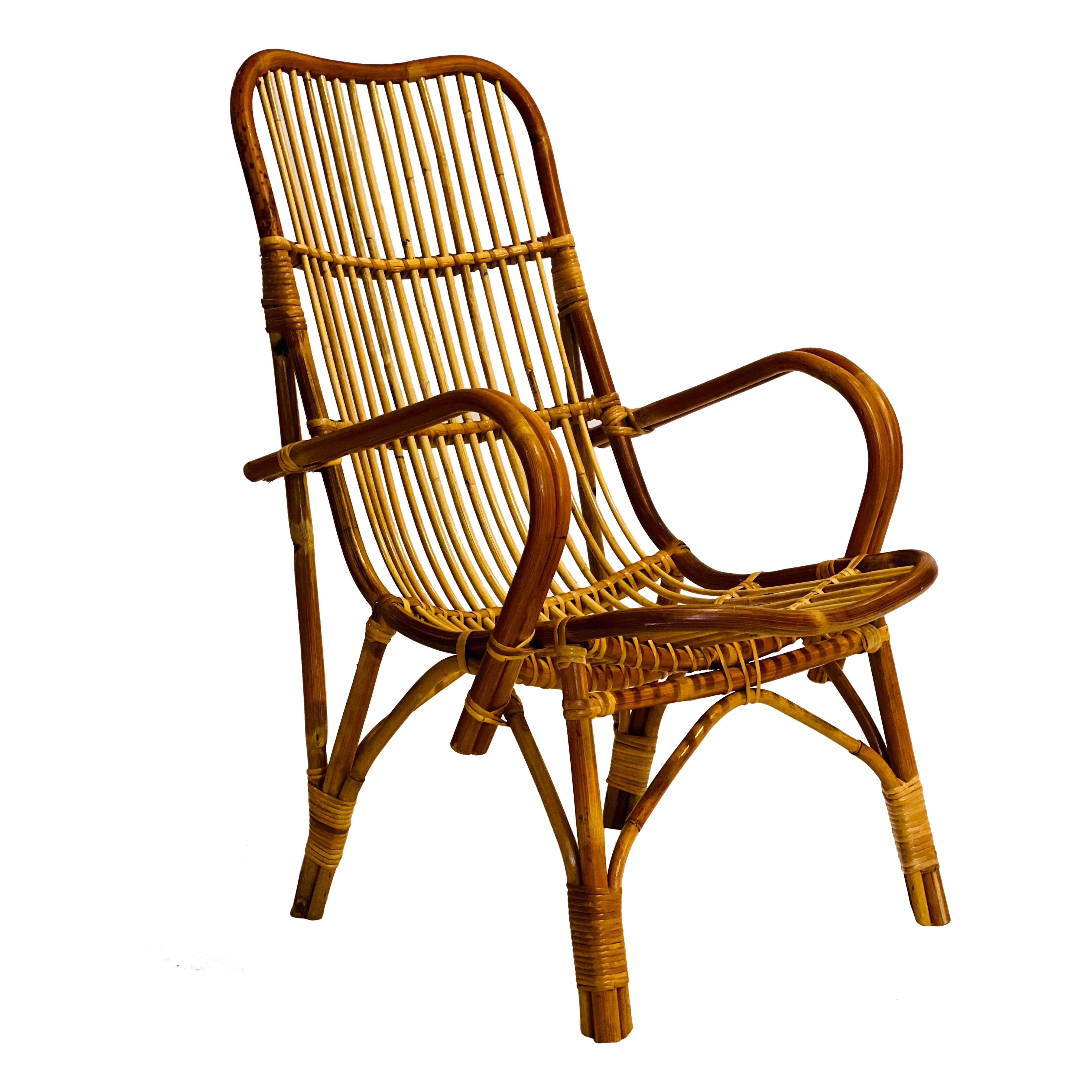 Vintage Albini Style Bamboo and Rattan Child's Lounge Chair For Sale