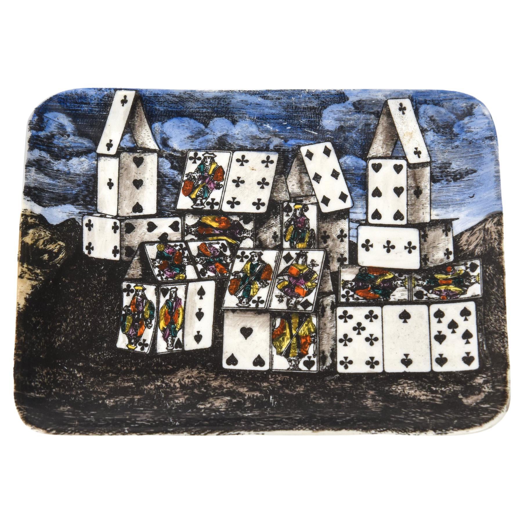 Piero Fornasetti House of Cards Surrealist Porcelain Tray or Dish Vintage For Sale